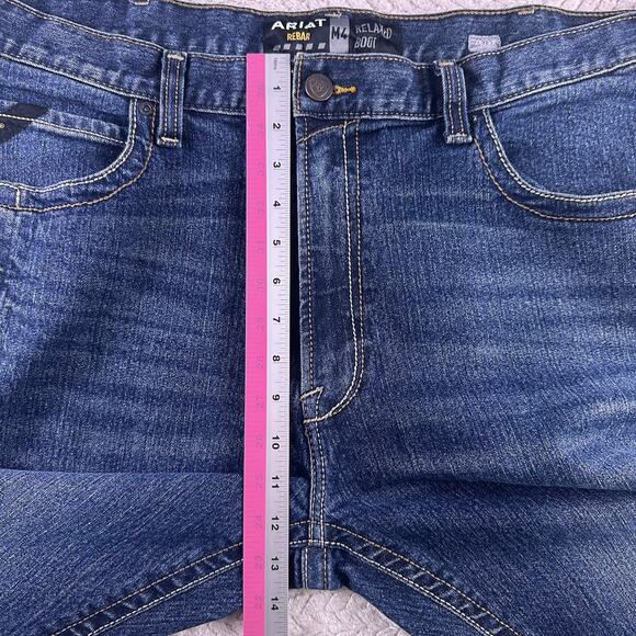 Ariat Rebar Jeans Mens 40x32 M4 Relaxed Boot Cut Blue Cotton Denim Pants Work - Picture 11 of 16